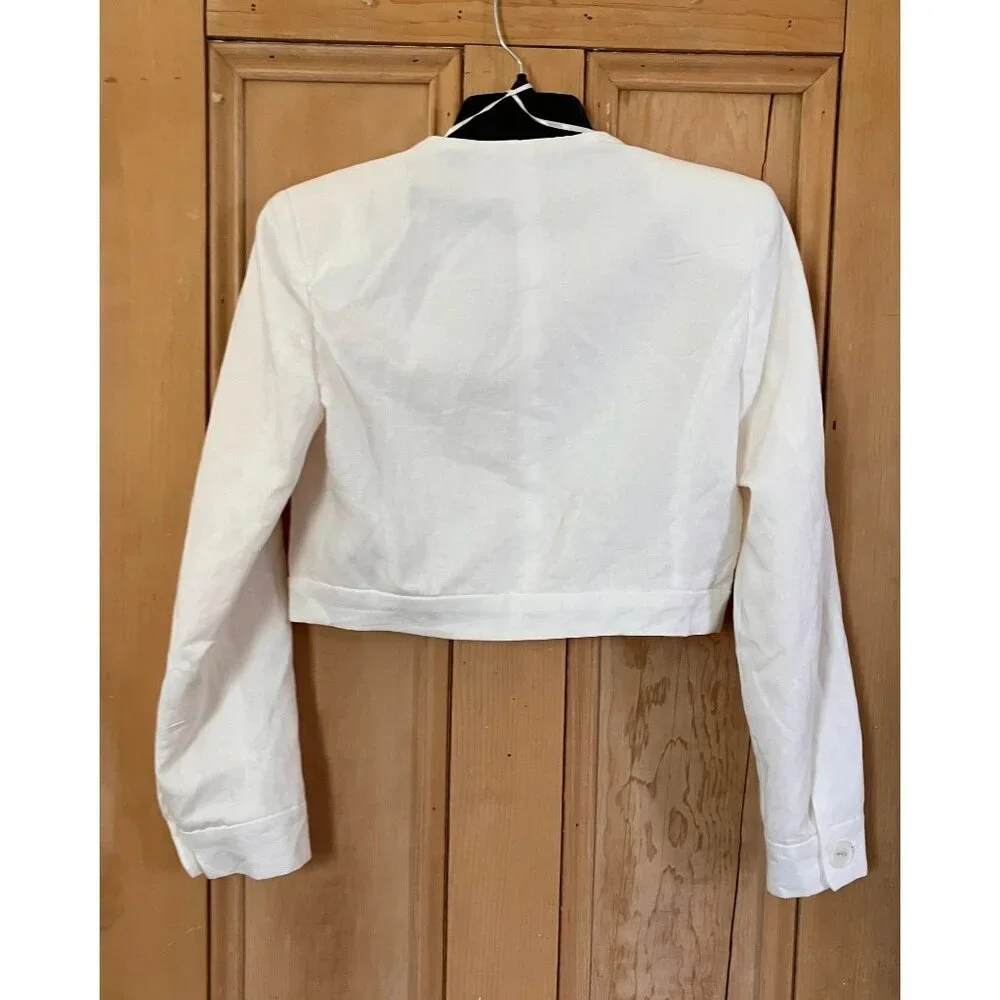 Zara Womens Linen Blend Cropped Single Button Blazer Jacket Small White SP NWT
